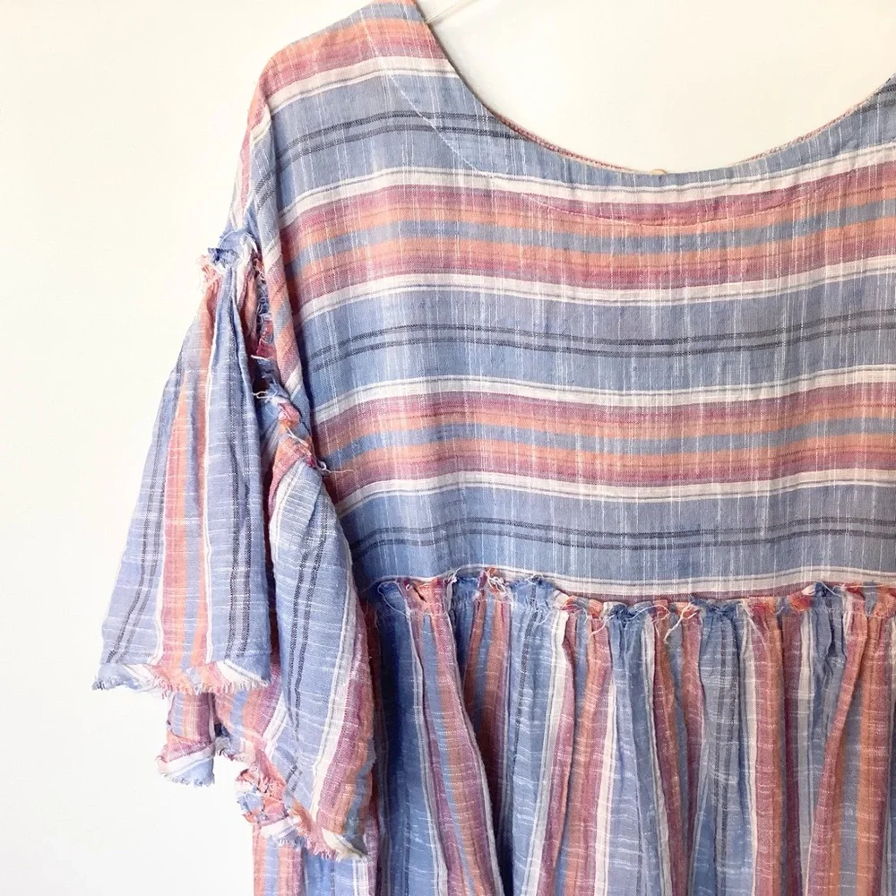 Free People Summer Nights Striped Boho Top - Blue - M